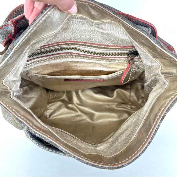 LIEBESKIND Berlin Gray Snake Print Leather Red Stitching Flap Shoulder Bag Tote - Picture 10 of 16